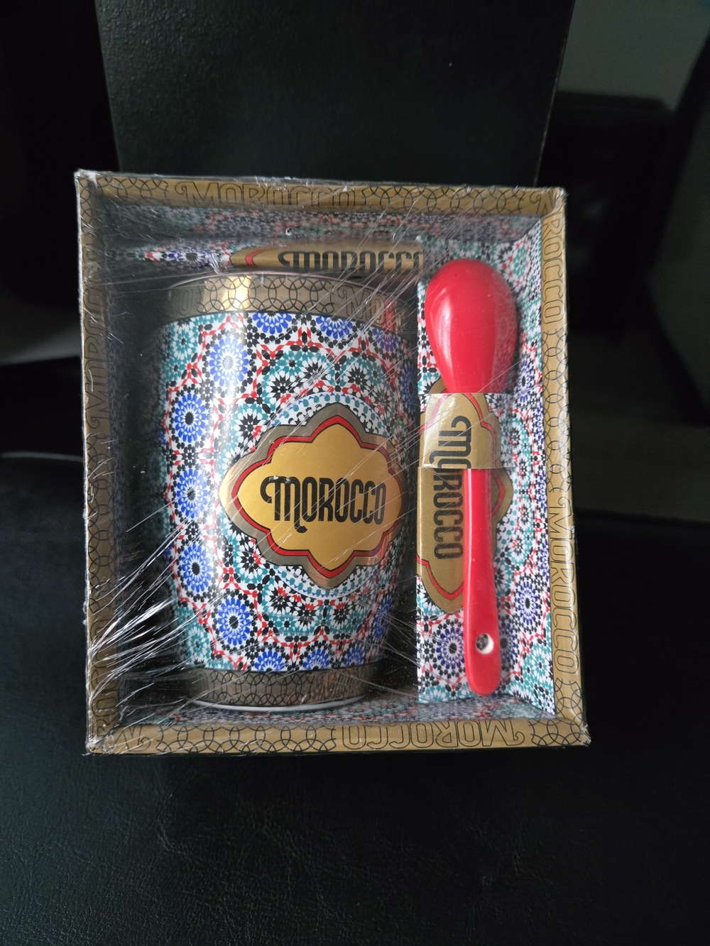 Ceramic Mosaic Mug Gift Set with Red Spoon